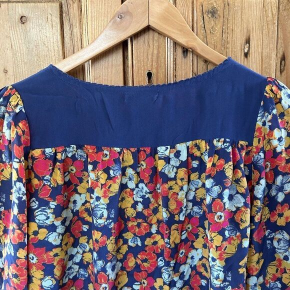 Porridge Medium‎ Silk Blouse Top Floral Anthropologie V-Neck Long Sleeve - Picture 11 of 13